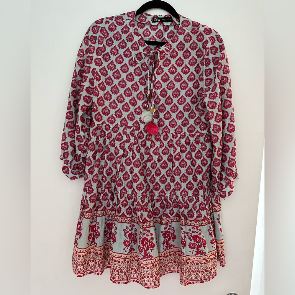 Zara Red and White Patterned Mini Dress